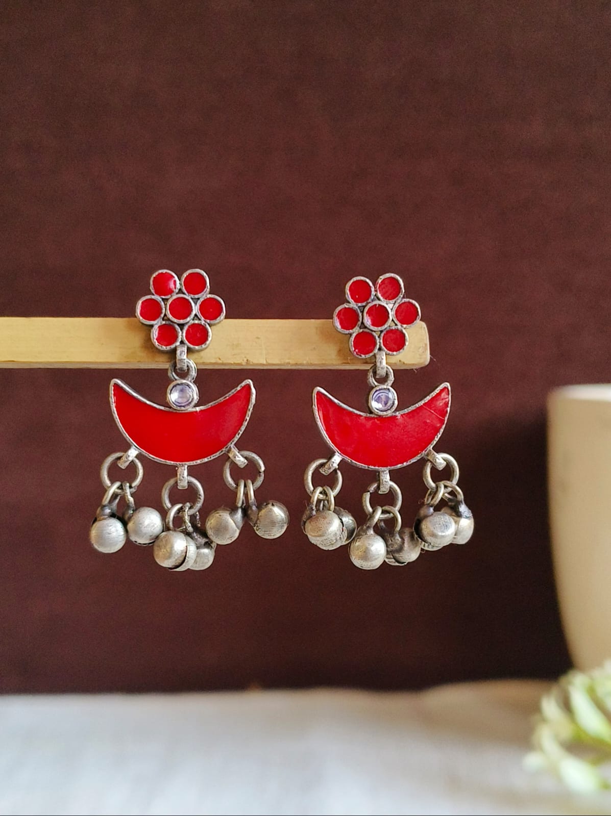 Oxidized Silver Enamel Ghungroo Drop Earring | AMOLA