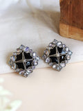 Oxidized Silver Floral Enamel Stud Earrings | AMOLA