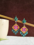 Hand-Painted Floral Oxidized Silver Earrings | AMOLA