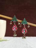 Hand-Painted Meenakari Floral Oxidized Silver Earring