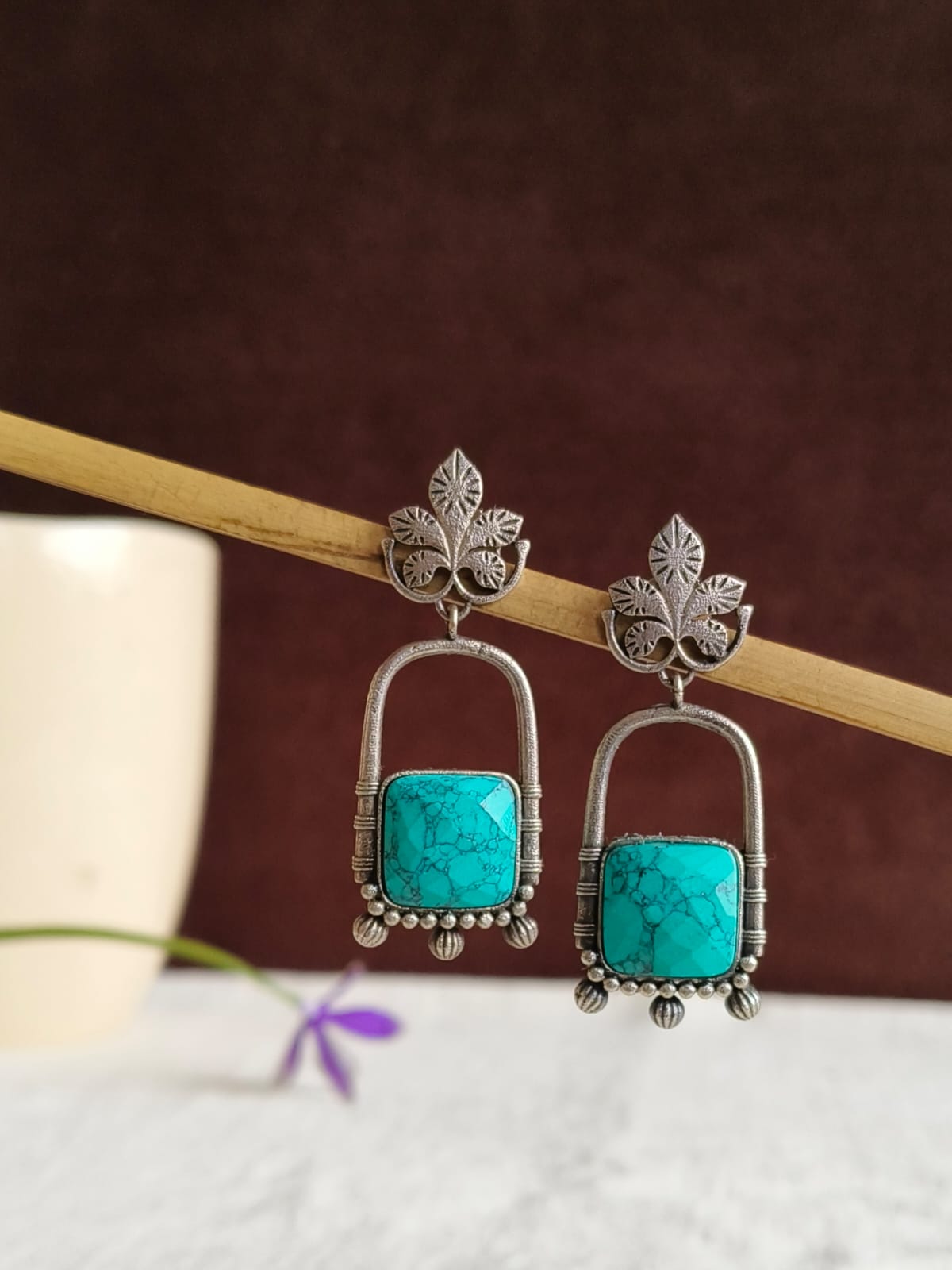 Vintage Monalisha Stone Silver Dangler Earrings | AMOLA