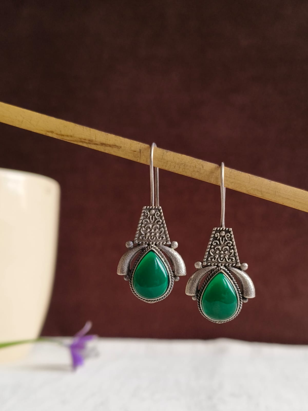 Oxidized Silver Tribal Hook Earrings | AMOLA