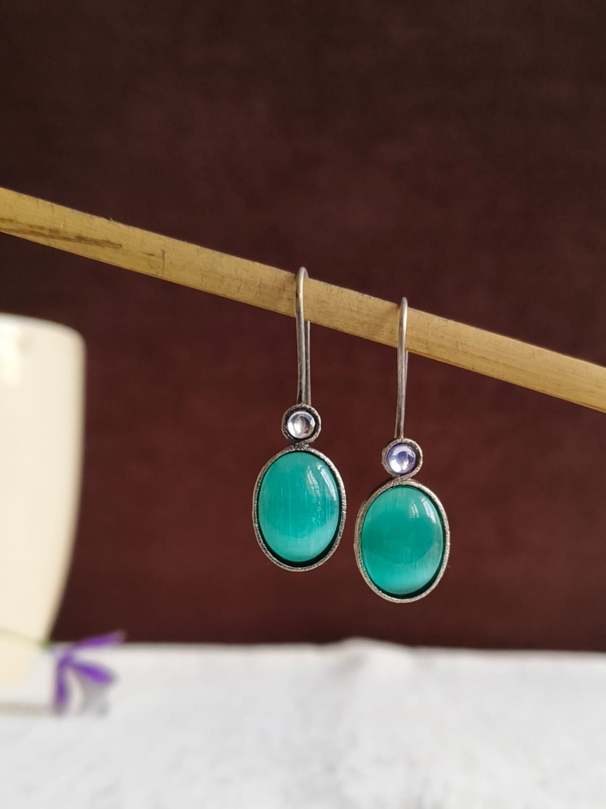 Silver Oxidized Oval Shape Hook Earrings | AMOLA