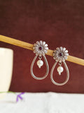 Silver Oxidised Tribal Floral Earrings | AMOLA