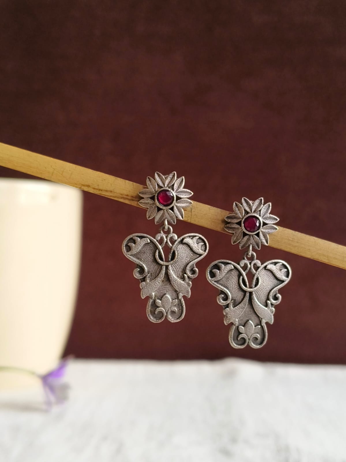 Floral Stone Oxidised Dangler Earrings | AMOLA