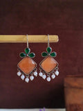 Premium Oxidized Monalisa Stone Hook Earrings | AMOLA