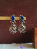 Antique Oxidized Silver Pink Ruby Drop Earrings | AMOLA
