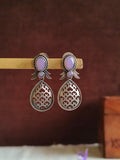Antique Oxidized Silver Pink Ruby Drop Earrings | AMOLA
