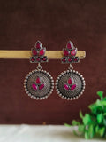 Silver Oxidized Stone Ethnic Drop Earrings | AMOLA