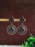 Silver Oxidized Stone Ethnic Drop Earrings | AMOLA