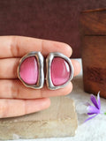 Monalisa Pink Stone Oxidized Stud Earrings | AMOLA