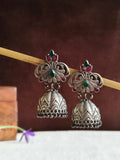 Oxidized Floral Silver Plated Jhumki Earrings | AMOLA