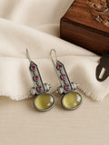 Antique Oxidized Oval Stone Hook Earrings | AMOLA