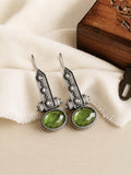 Antique Oxidized Oval Stone Hook Earrings | AMOLA