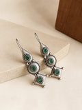 Traditional Silver Oxidized Drop Hook Earrings | AMOLA