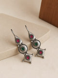 Traditional Silver Oxidized Drop Hook Earrings | AMOLA