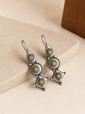 Traditional Silver Oxidized Drop Hook Earrings | AMOLA