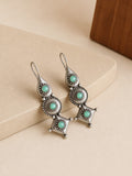 Traditional Silver Oxidized Drop Hook Earrings | AMOLA