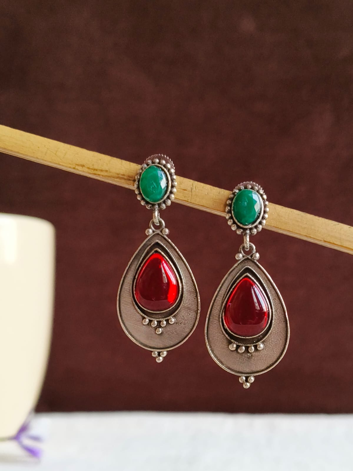 Oxidized Silver Teardrop Dangler Earrings | AMOLA