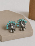 Oxidized Silver Peacock Stone Ghungroo Stud | AMOLA