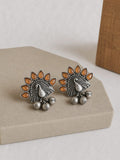 Oxidized Silver Peacock Stone Ghungroo Stud | AMOLA