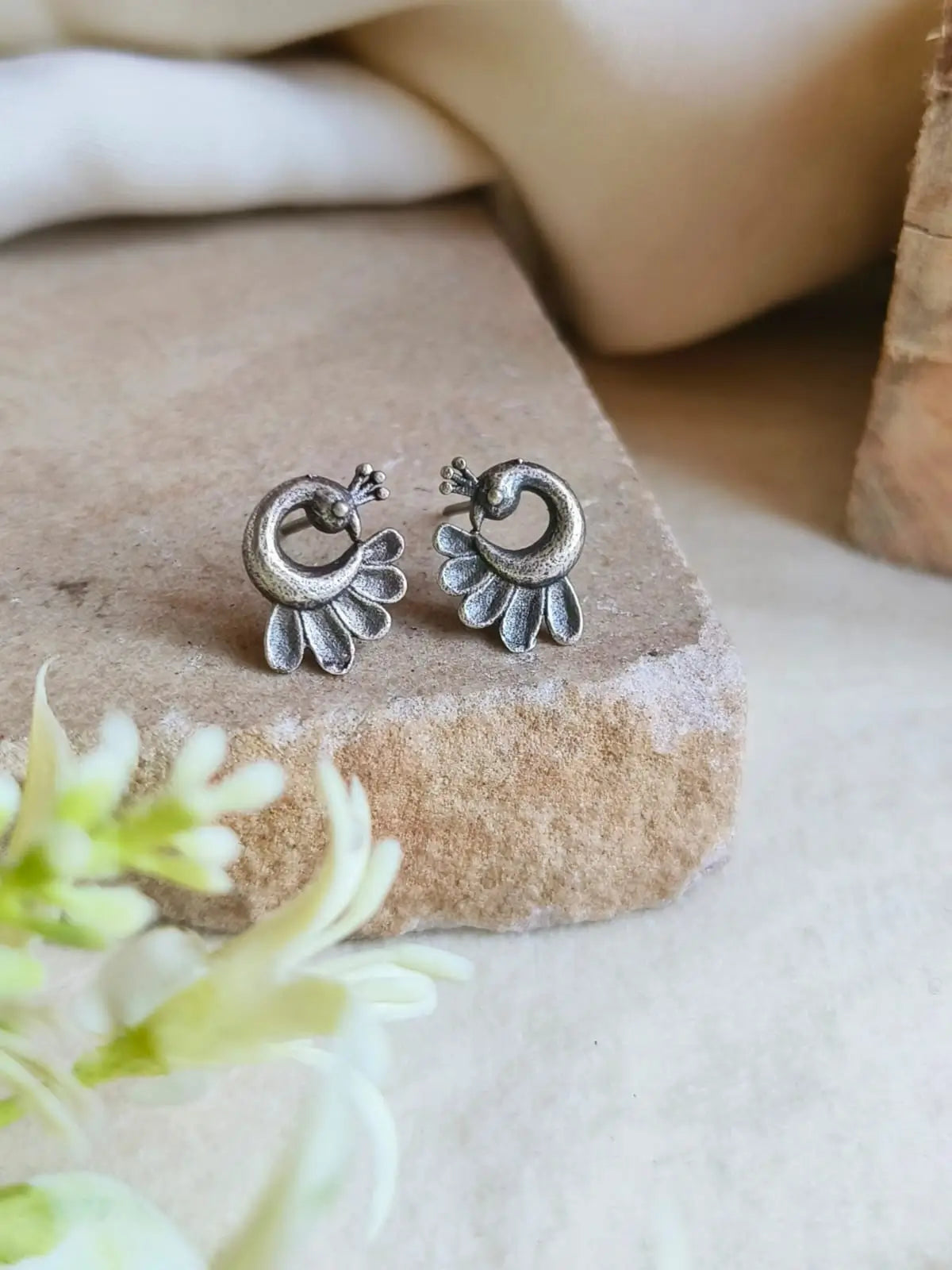 Silver-Plated Peacock Stud Earrings: Timeless Style for Every Day | AMOLA