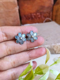 Silver Look-Alike Oxidized Floral Stud Earrings for Casual Elegance | AMOLA