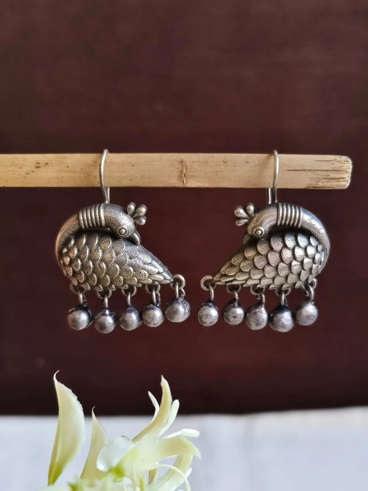 Silver-Plated Daily Wear Peacock Earrings with Ghungroo | AMOLA