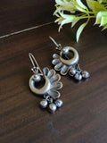 Oxidized Peacock Hook Earrings with Ghungroo Detailing | AMOLA