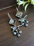 Silver Oxidised Bird Hook Earrings with Metal Ghungroos | AMOLA