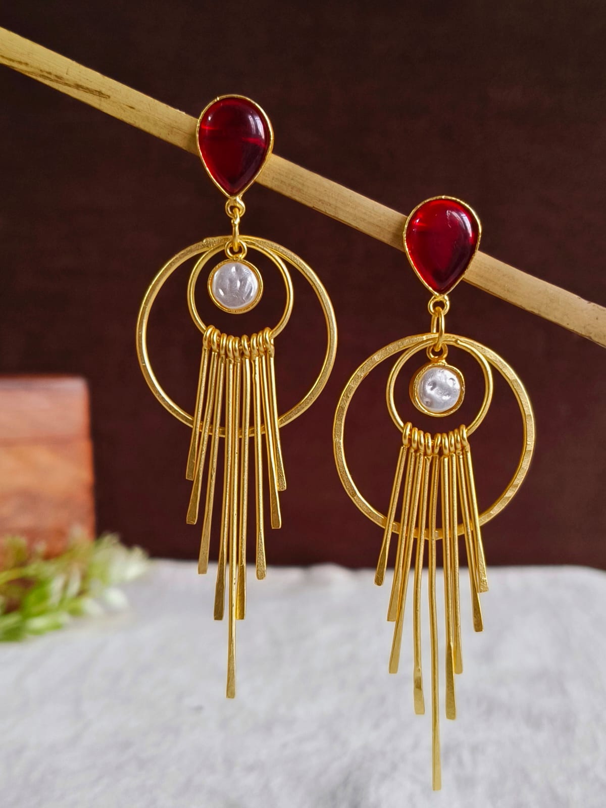 Golden Monalisa Stone Chic Dangler Earrings | AMOLA