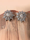 Silver Oxidised Floral Stud Earrings | AMOLA