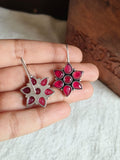 Oxidised Floral Hook Earrings with Multi-Color Stones | AMOLA