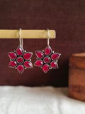 Oxidised Floral Hook Earrings with Multi-Color Stones | AMOLA