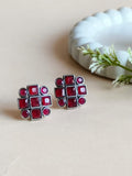 Oxidized Silver Plated Square Stone Studs | AMOLA
