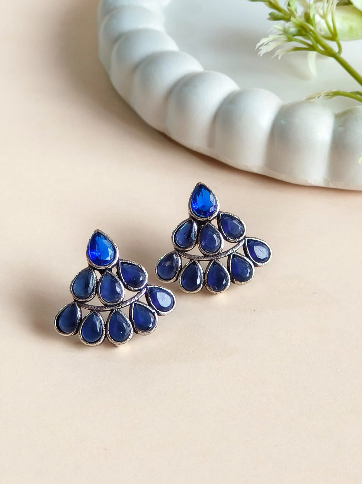 Oxidized Stone Studs - Silver Plated | AMOLA
