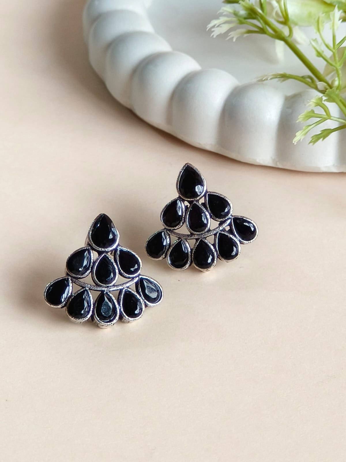 Oxidized Stone Studs - Silver Plated | AMOLA