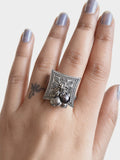 Silver Square Ghungroo Adjustable Ring | AMOLA