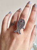 Oxidised Silver Plated Adjustable Fish Finger Rings for Bold Style | AMOLA