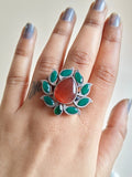 Stone Stud Lotus Oxidised Rings | AMOLA