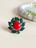 Stone Stud Lotus Oxidised Rings | AMOLA