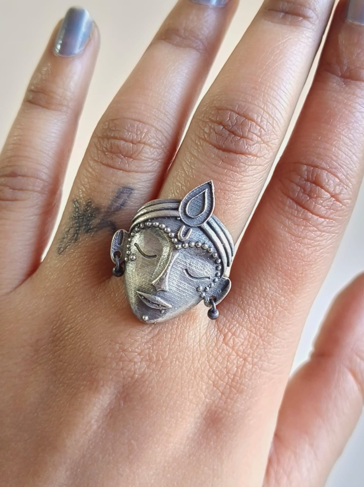 925 Silver Plated Kanha Ji Ring Adjustable | Shop from AMOLA