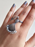 Trendy Oxidized  Ring With Pearl Work