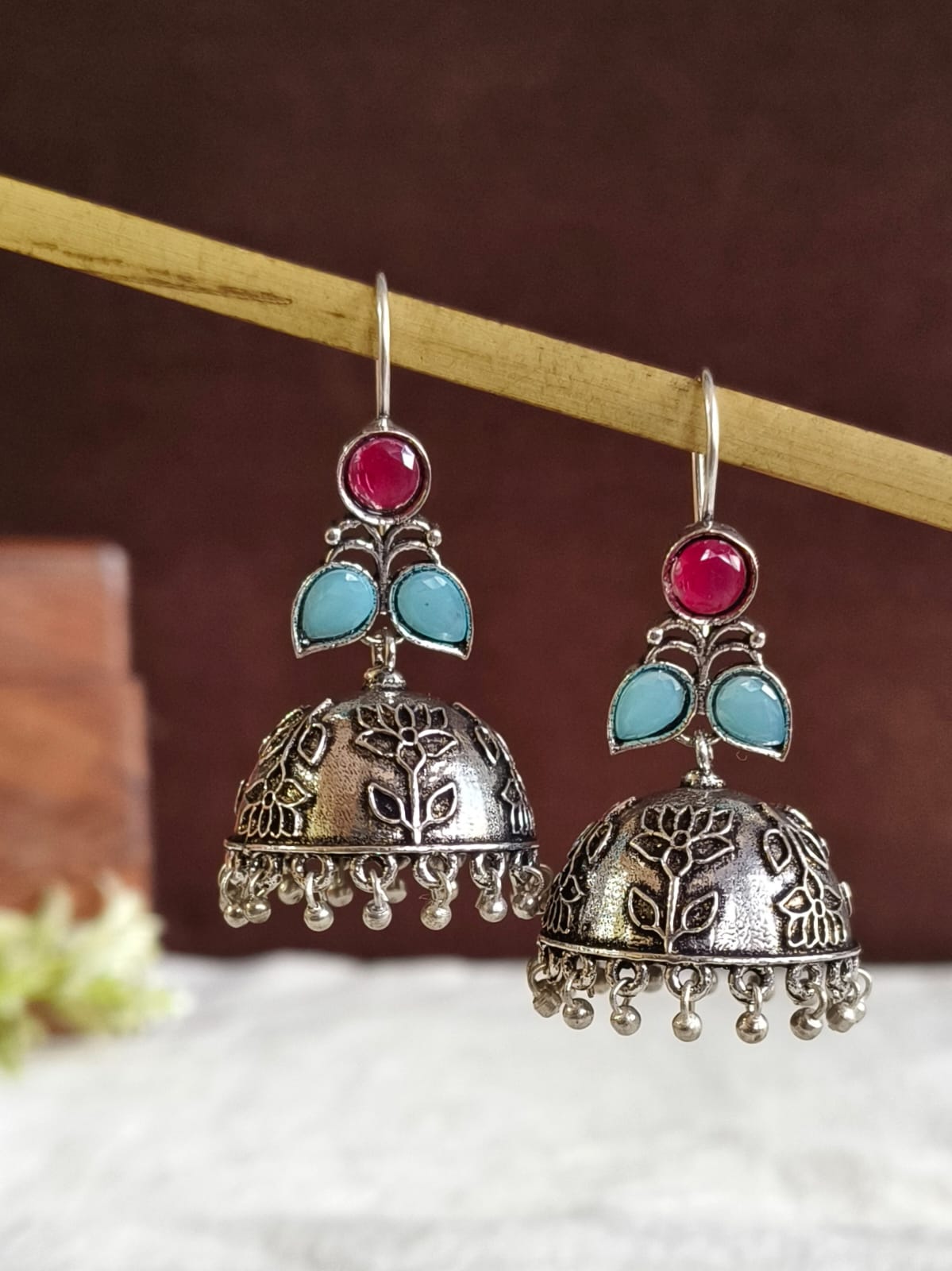 Monalisa Stone Oxidised Jhumka | AMOLA