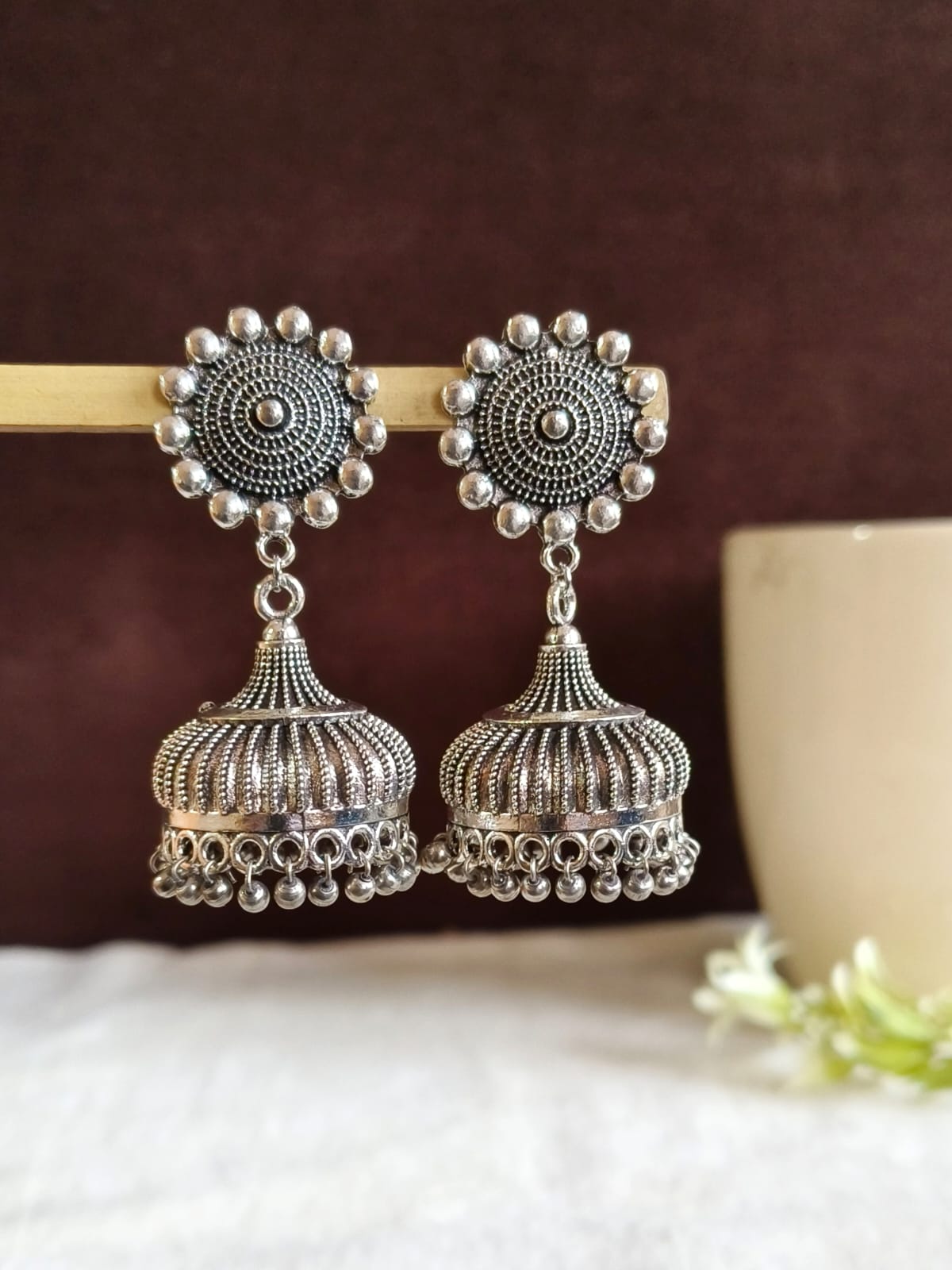 Traditional German Silver Jhumka Earring | AMOLA