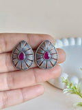 Elegant Teardrop Oxidised Silver Stud Earrings | AMOLA