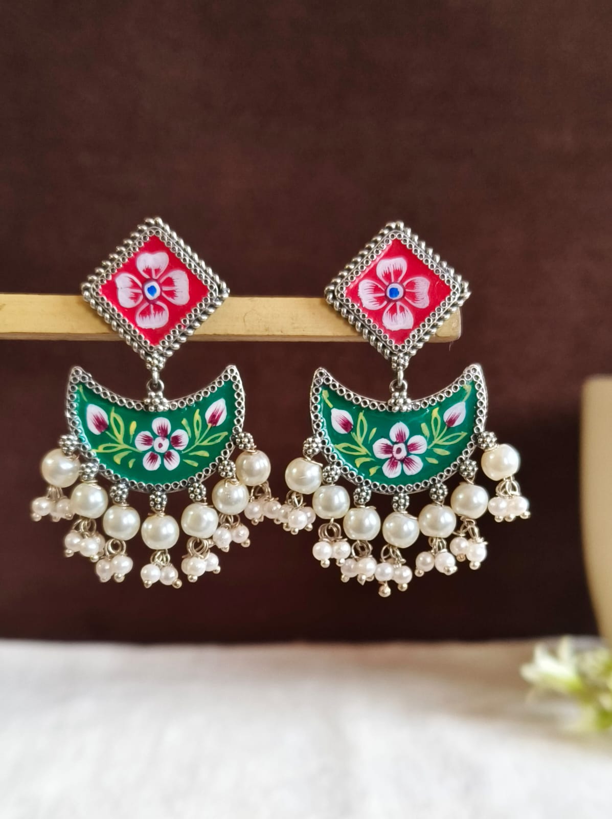 Hand-painted Oxidised Jewellery Earrings | AMOLA