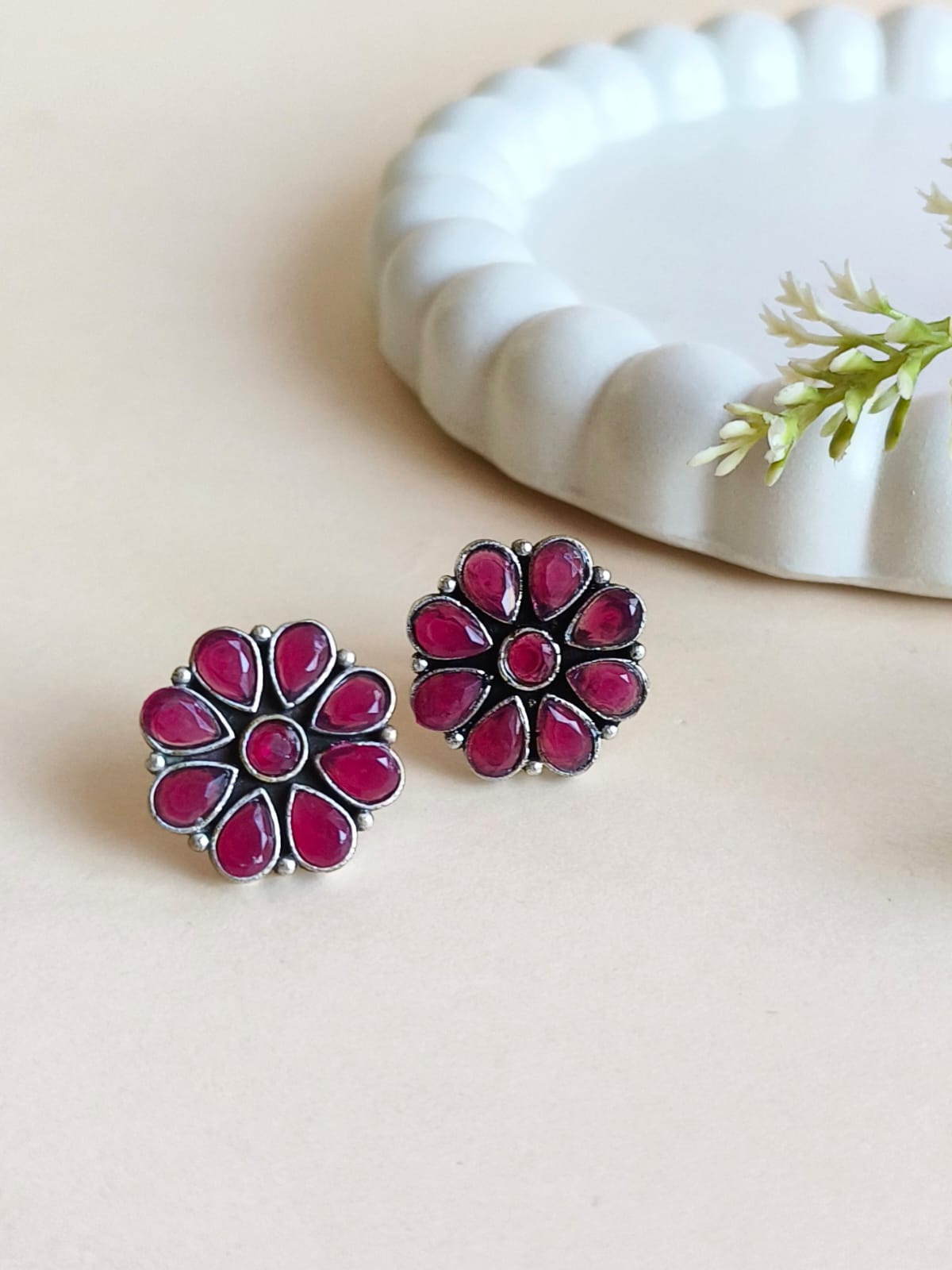 Flower Oxidised Stud Earrings | AMOLA