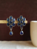 Oxidized Silver Oval Gemstone Stud Earrings | AMOLA