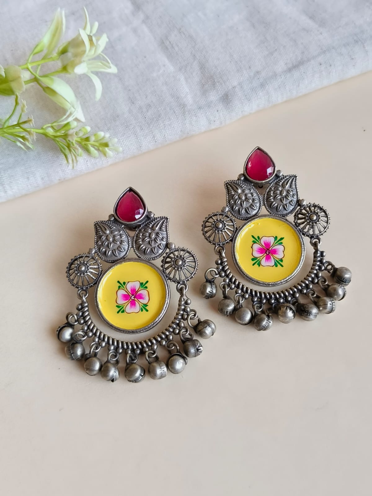 Chand Wali Enamel Earring with Ghungroo | AMOLA